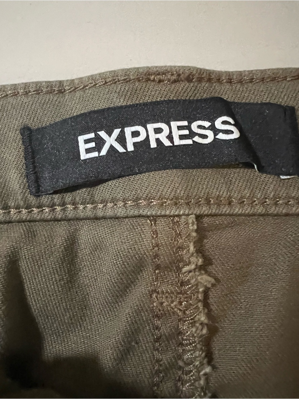 Express Olive Green Denim Shorts with Black Grommet Trim - Picture 2 of 4